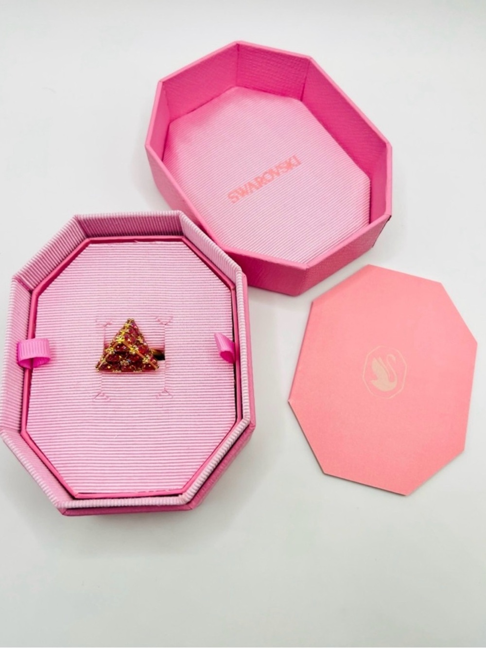Swarovski Crystal Triangle Ring in Pink Gift Box